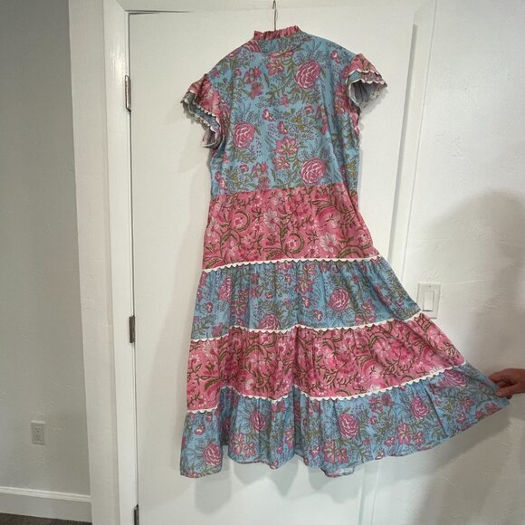 Darlington Isle Boho Floral Maxi Dress XL • Ruffle Flutter Sleeve Tie Waist - Picture 3 of 4